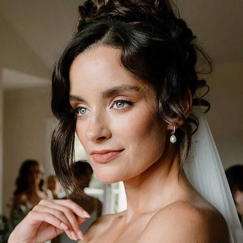 Gold Huggie Pearl Drop Earrings