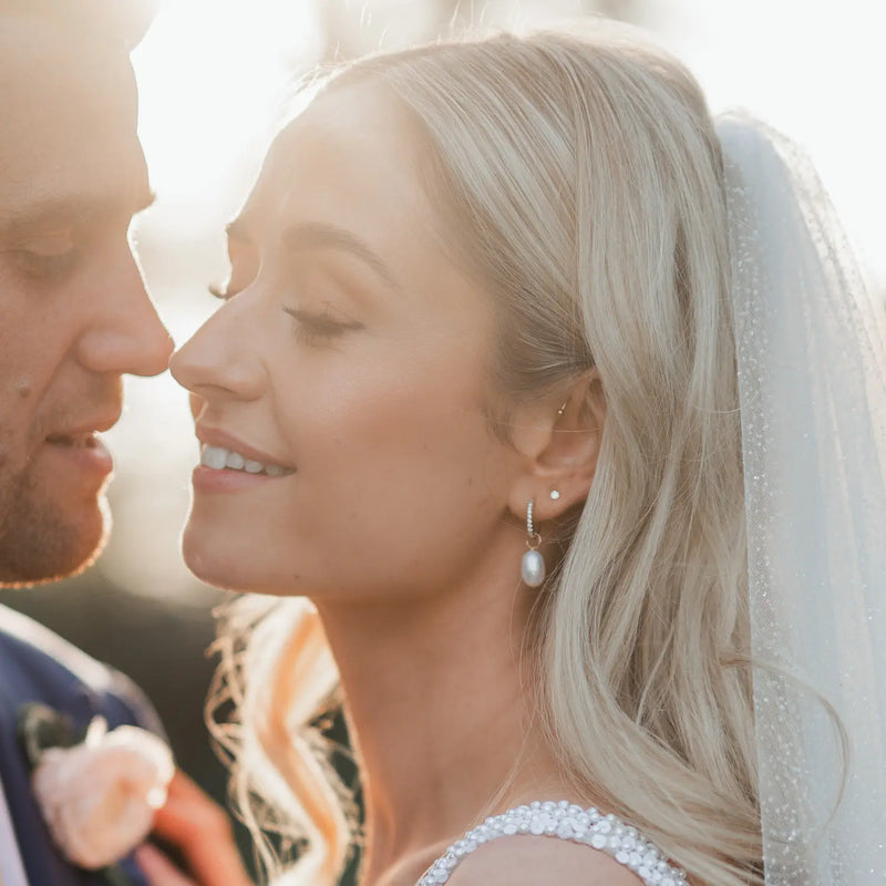 Gold Diamond Style Large Pearl Drop Hoop Earrings