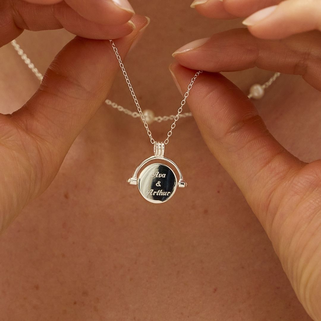 Silver-Tone Mother-of-Pearl-Style Spinning Disc Necklace