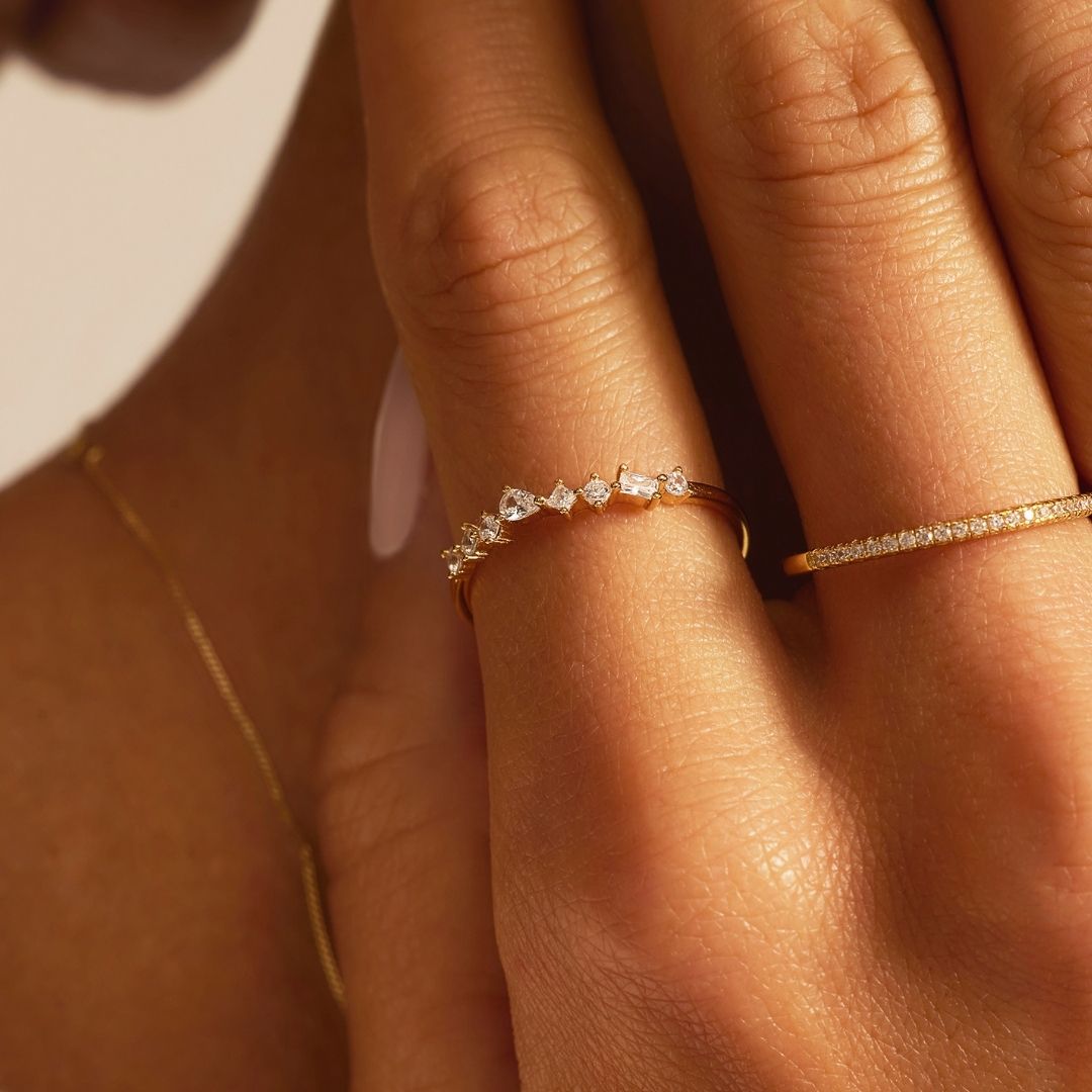 Gold-Tone Crystal-Style Mixed Cluster Ring