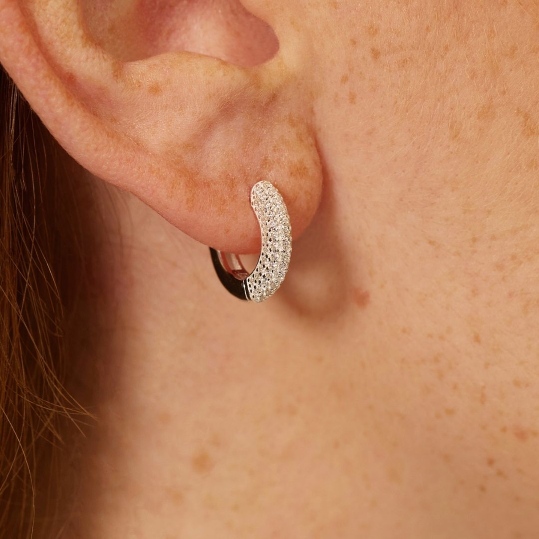 Silver-Tone Crystal-Style Chunky Cluster Hoop Earrings
