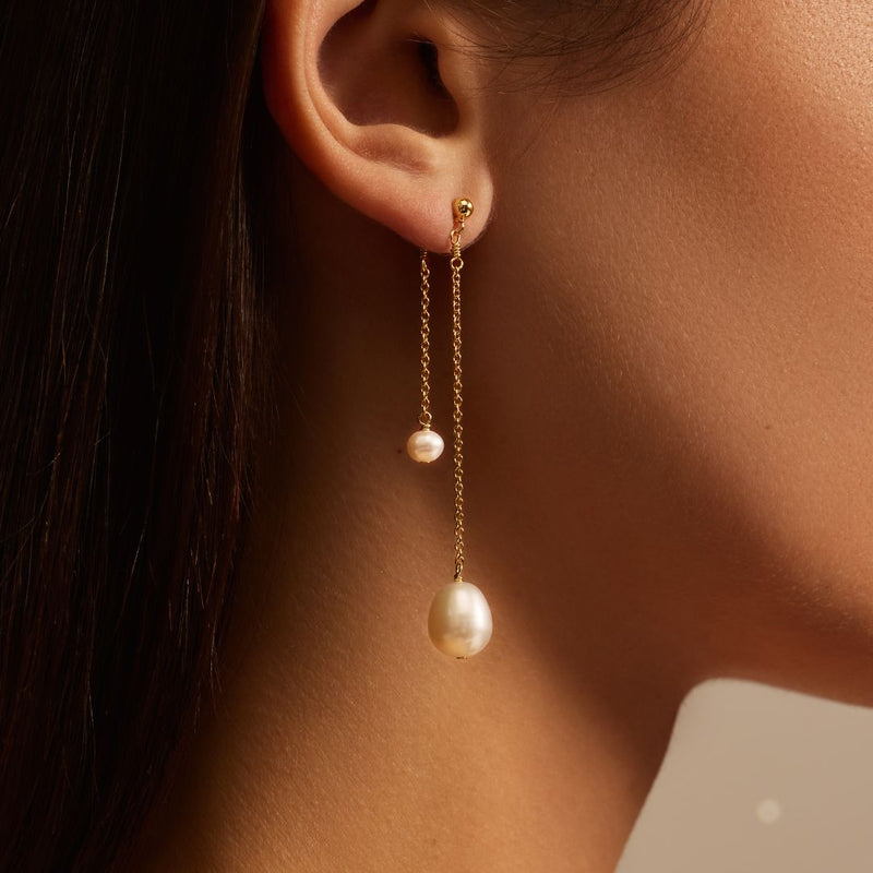 Gold Layered Large and Small Pearl Earrings