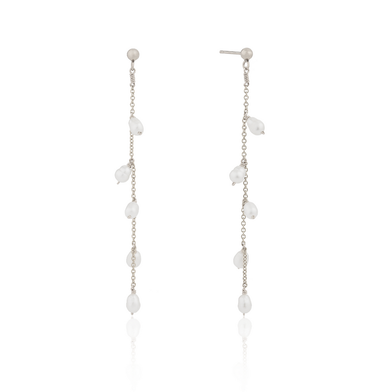 Silver Seed Pearl Drop Earrings