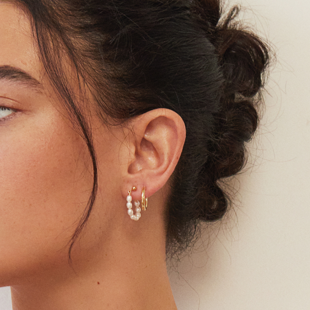 White Gold-Tone Pearl-Style Hoop Earrings