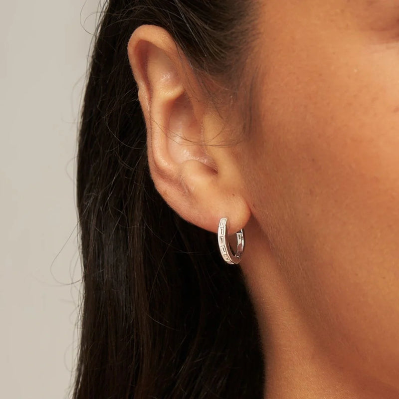 Silver Diamond Style Baguette Medium Hoop Earrings