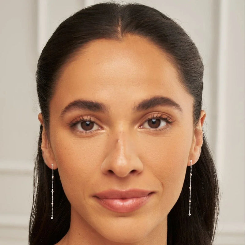 Silver Diamond Style Drop Satellite Stud Earrings