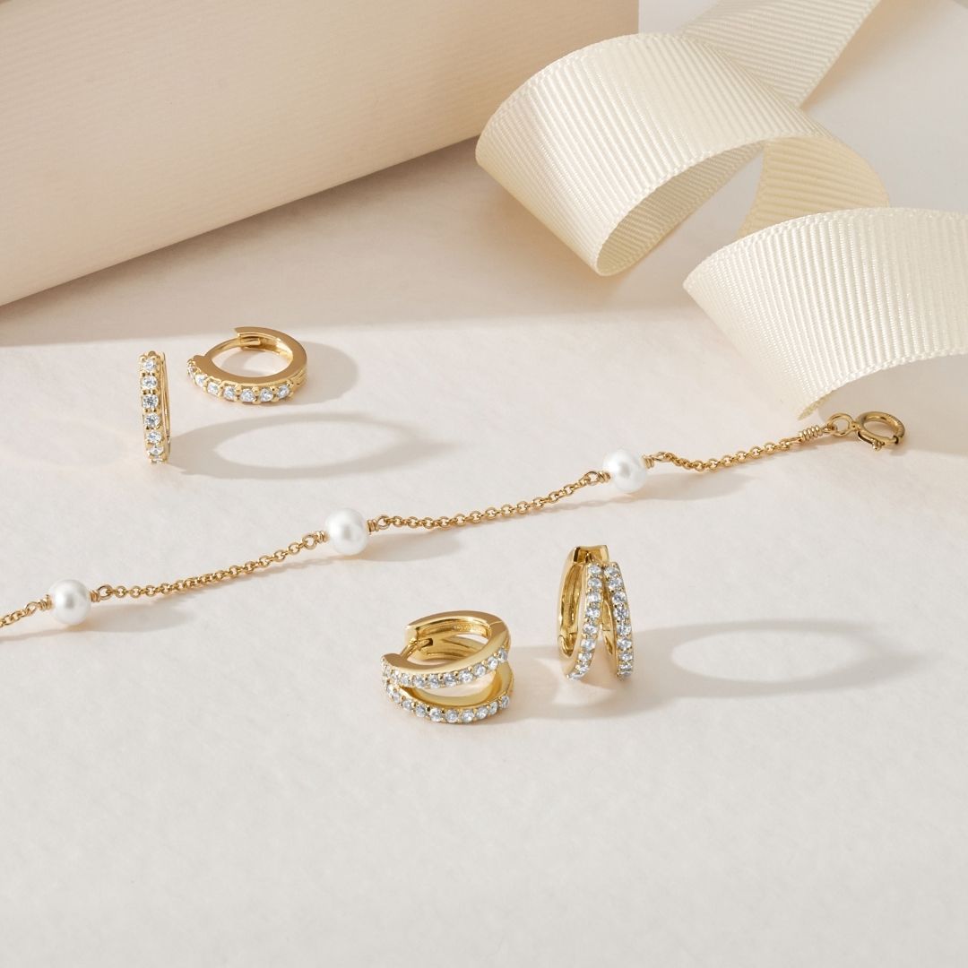 Gold-Tone Crystal-Style Huggie Hoop Earrings