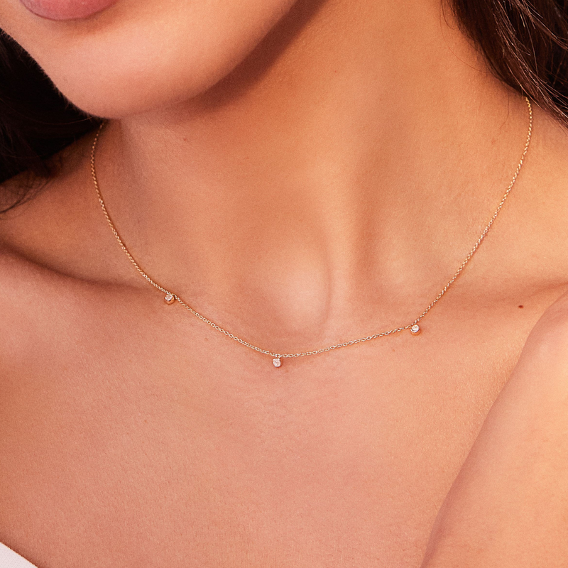 Solid White Gold Floating Diamond Drop Necklace