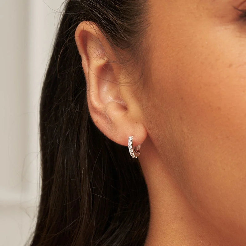 Silver Diamond Style Huggie Hoop Earrings