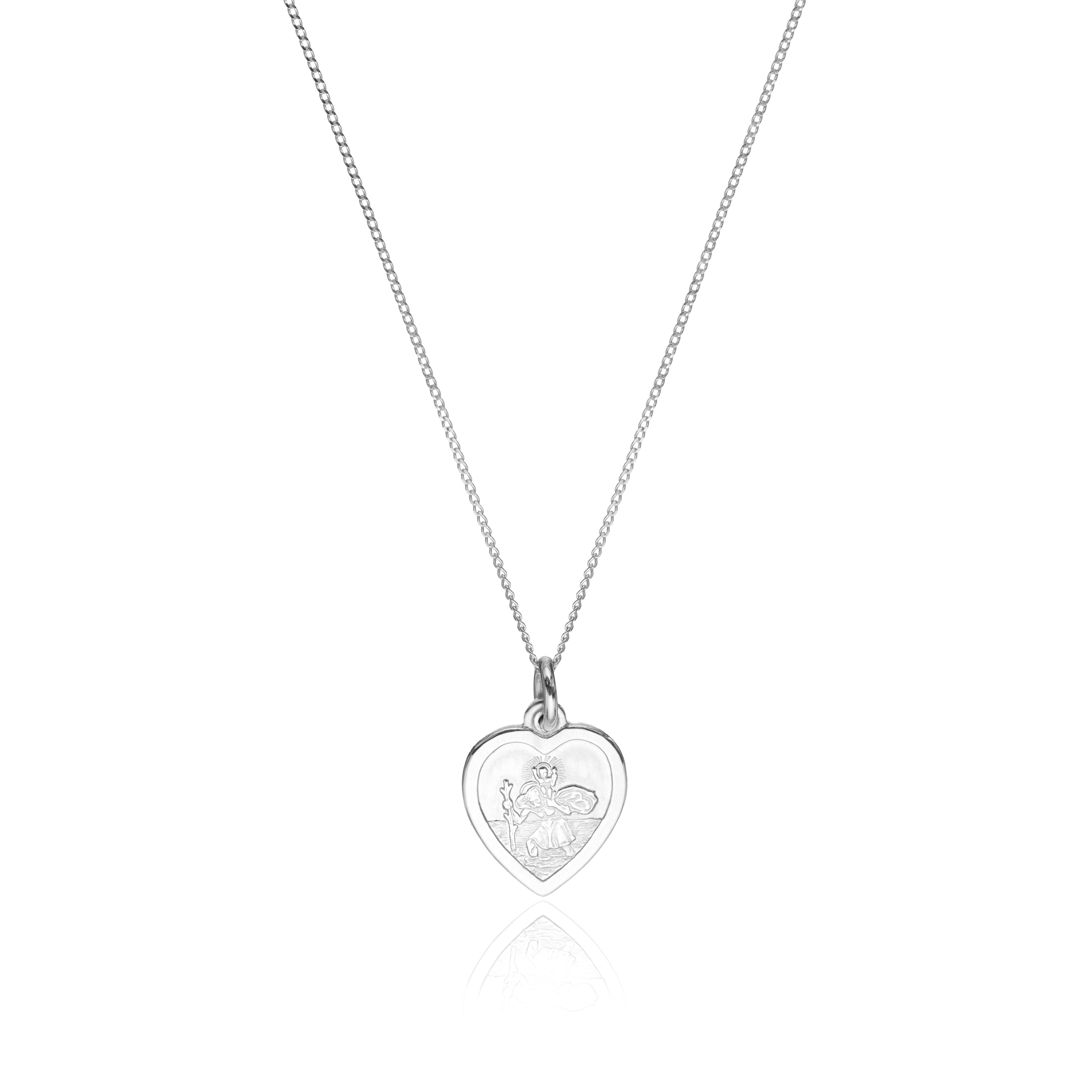 Silver-Tone Small Heart St. Christopher Necklace