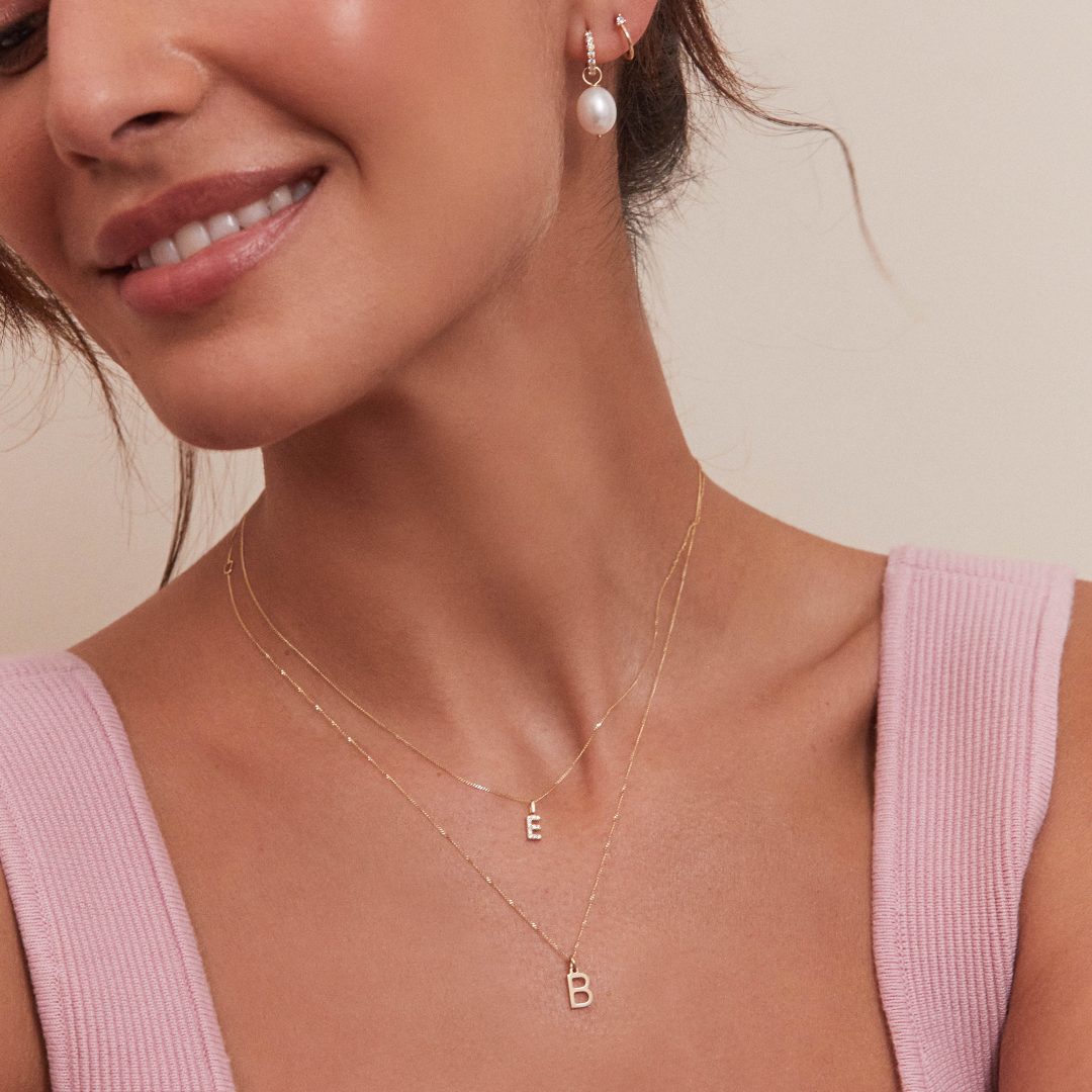 White Gold-Tone Crystal-Style Initial Letter Necklace