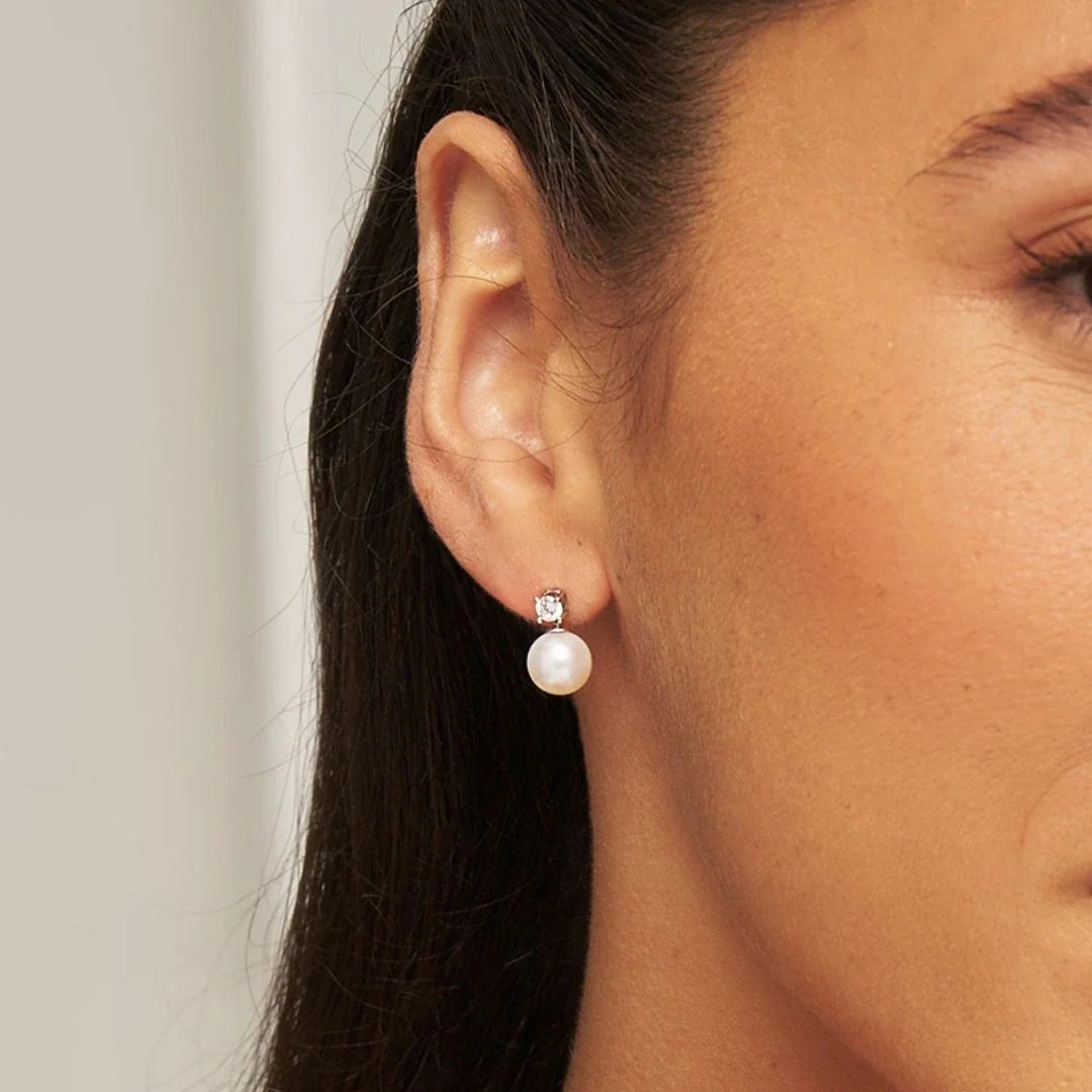 Silver-Tone Crystal-Style and Pearl-Style Stud Earrings