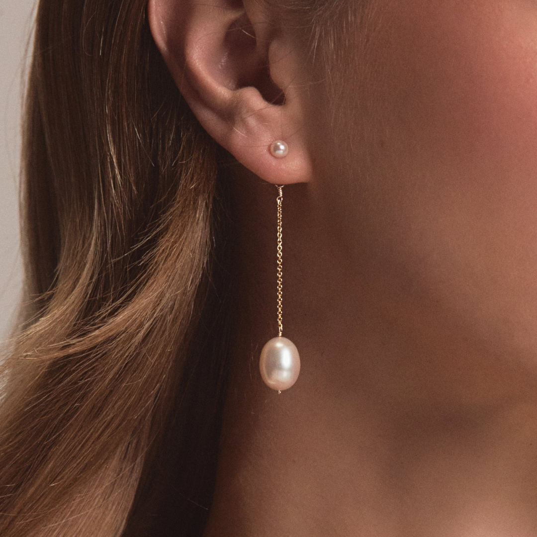 Gold-Tone Large and Small Pearl-Style Drop Stud Earrings