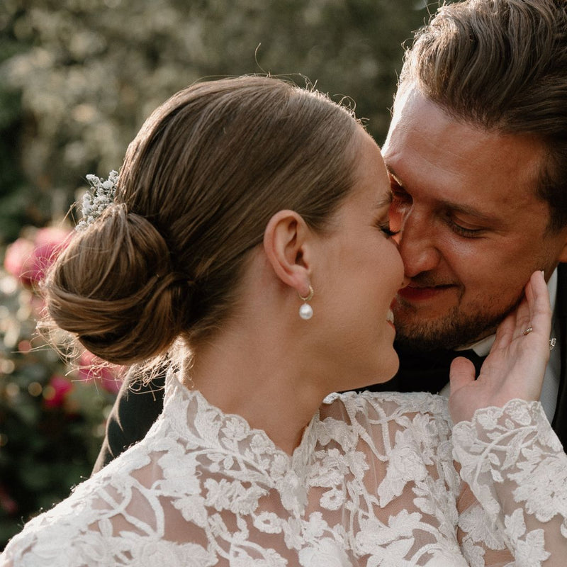 Gold Huggie Pearl Drop Earrings