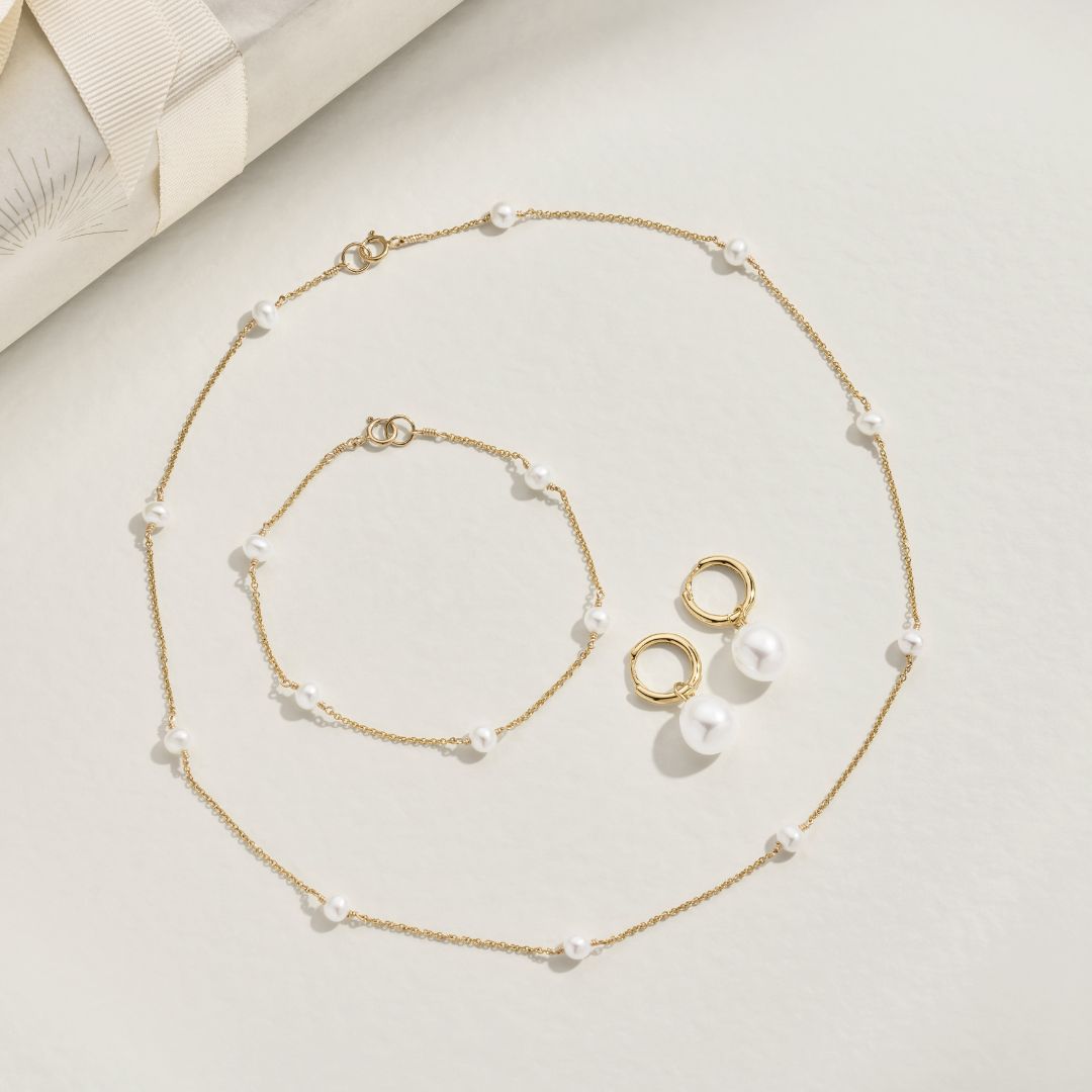 Gold-Tone Ten Pearl-Style Choker and Five Pearl-Style Bracelet Set