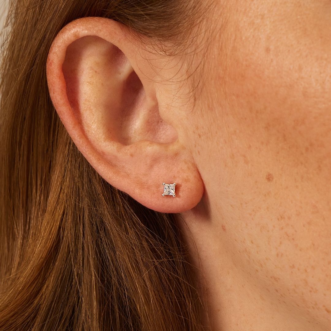 Silver-Tone Crystal-Style Square Stud Earrings