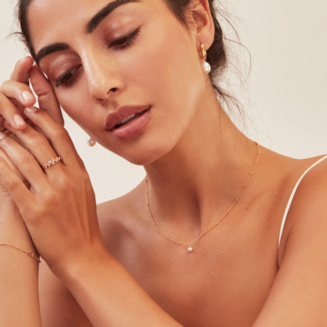 Rose Gold-Tone Satellite Single Pearl-Style Choker Necklace