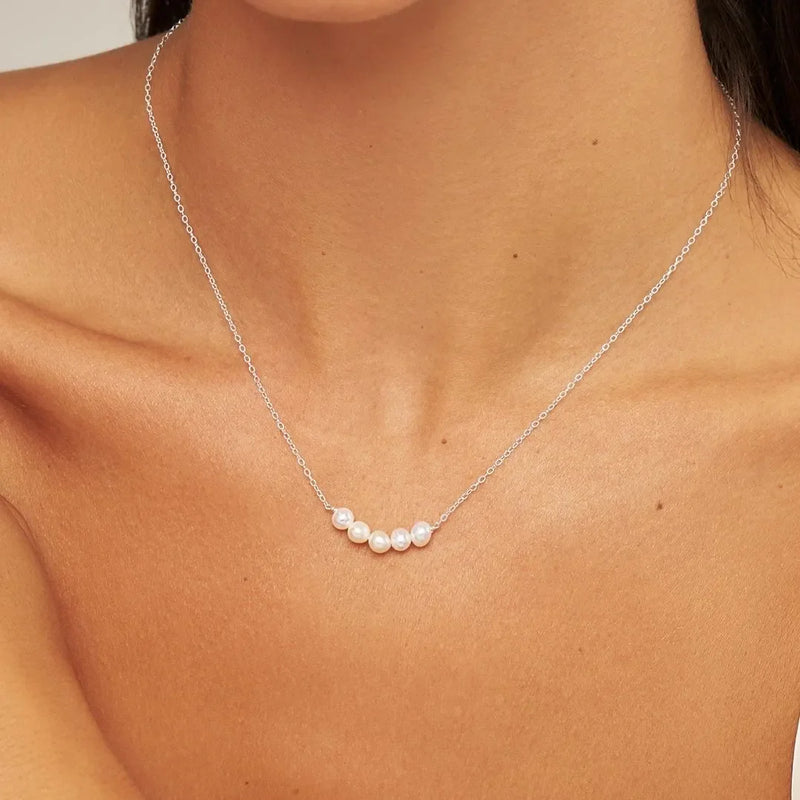Silver Pearl Cluster Necklace