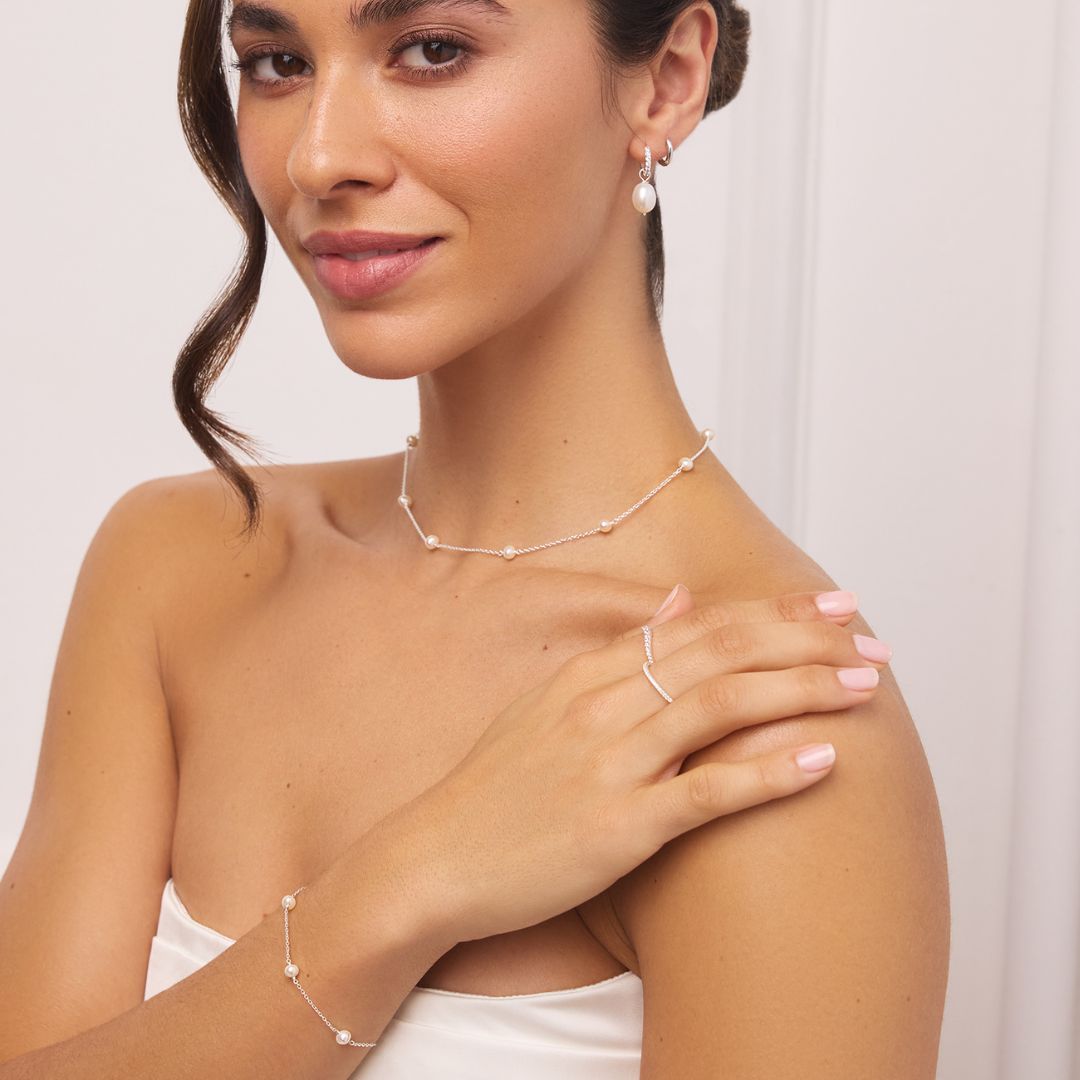 Silver-Tone Ten Pearl-Style Choker and Five Pearl-Style Bracelet Set