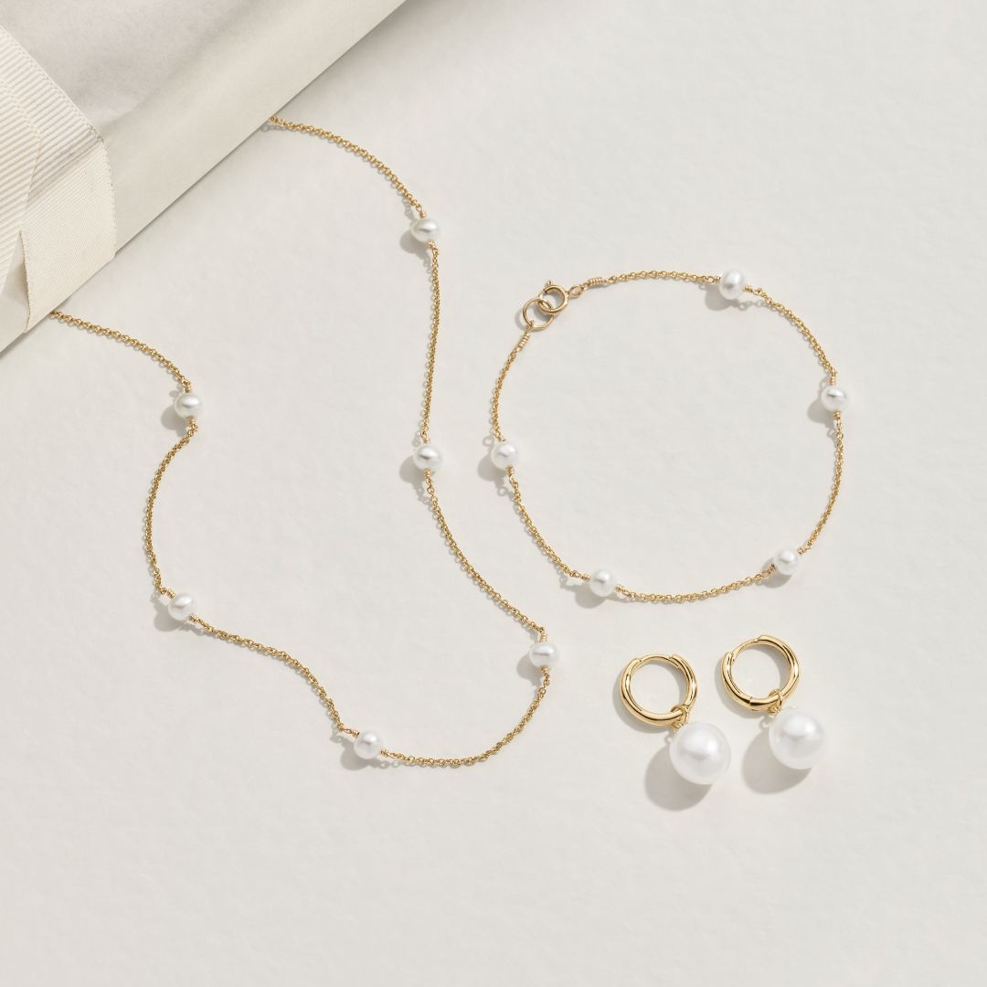 Gold-Tone Ten Pearl-Style Choker and Five Pearl-Style Bracelet Set