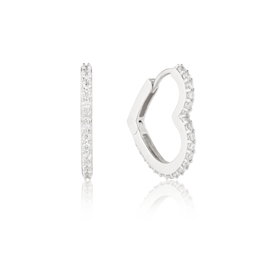 Silver-Tone Crystal-Style Heart Huggie Hoop Earrings