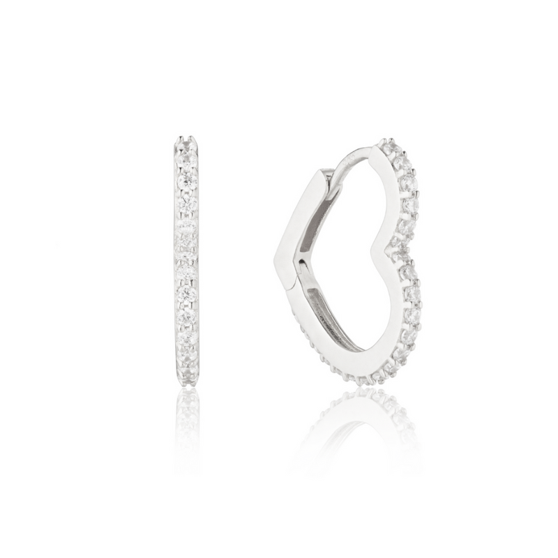 Silver Diamond Style Heart Huggie Hoop Earrings