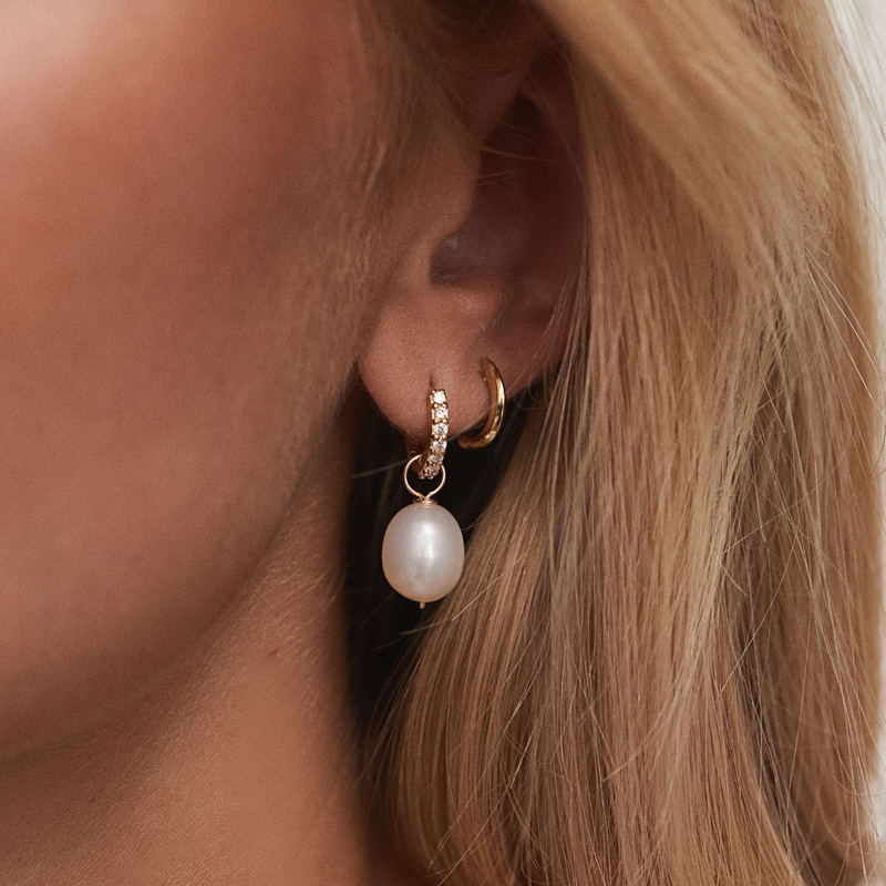 Rose Gold Huggie Pearl Drop Earrings