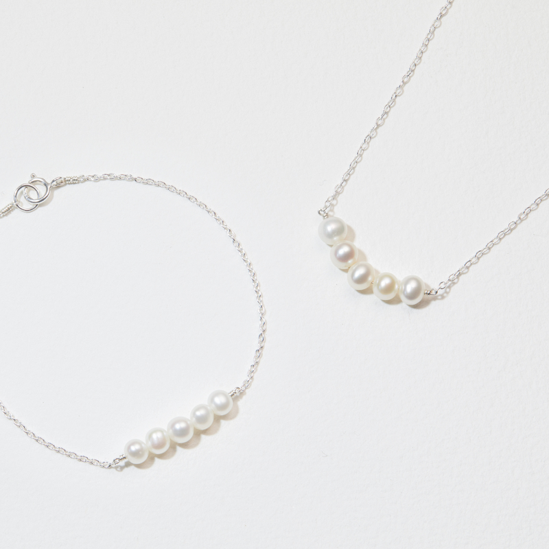 Solid White Gold Pearl Cluster Bracelet