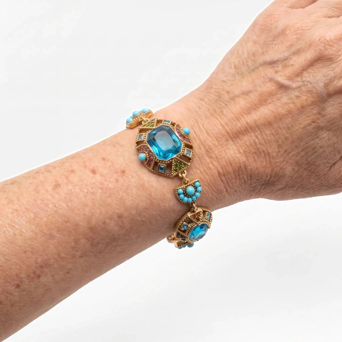 Azure Relic Bracelet with Blue Crystal-Style Accents in Gold-Tone