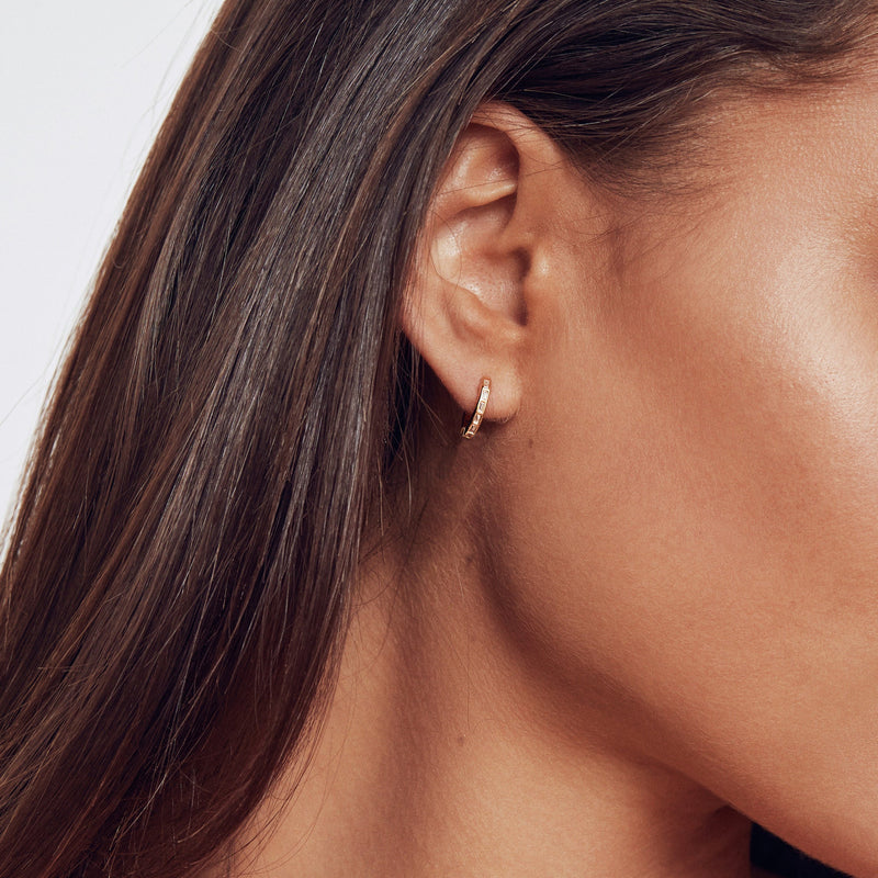 Silver Diamond Style Baguette Medium Hoop Earrings