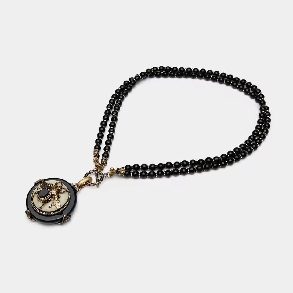 BeeQueen Vintage Bee Pendant Beaded Necklace