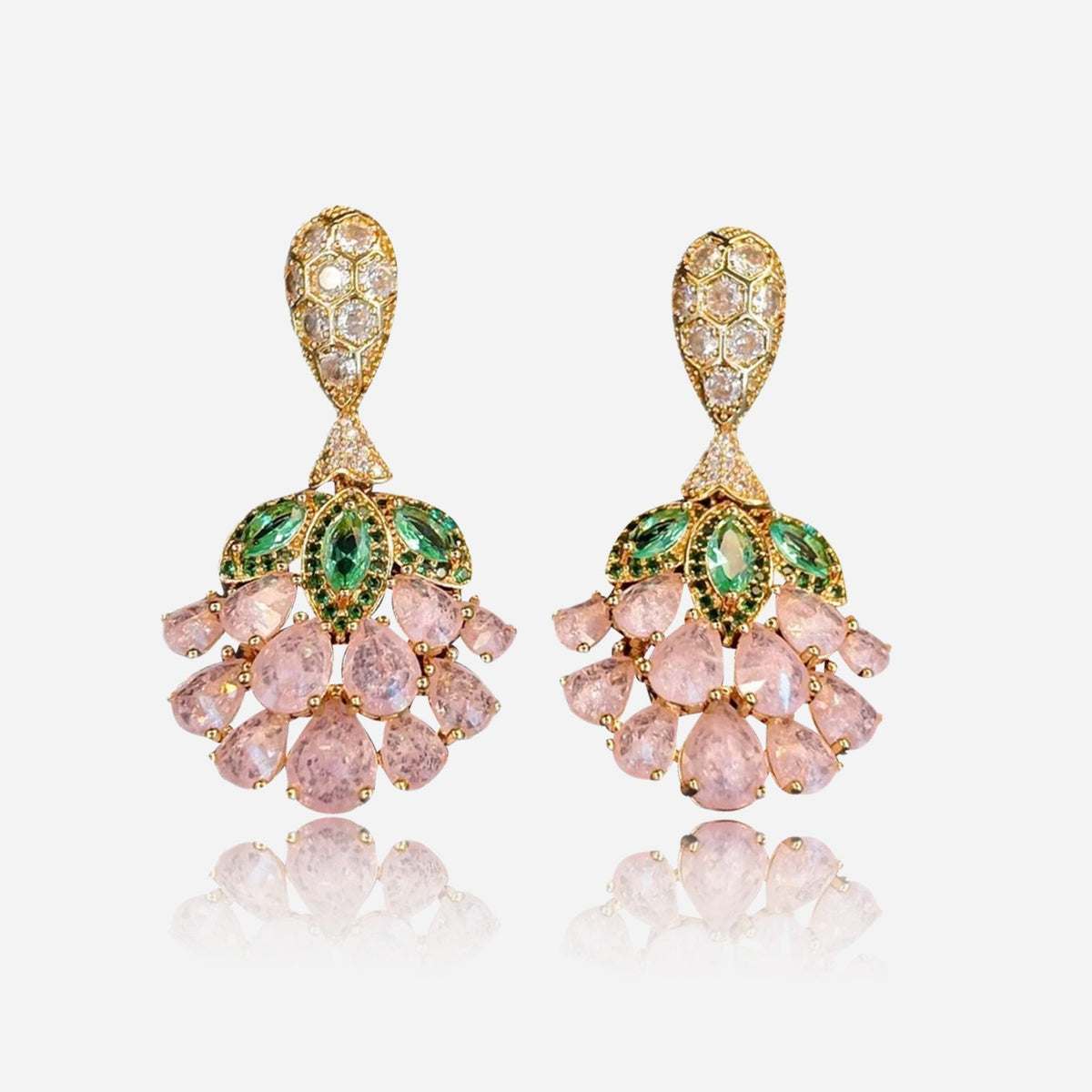 Blush Vine Crystal-Style Floral Drop Earrings