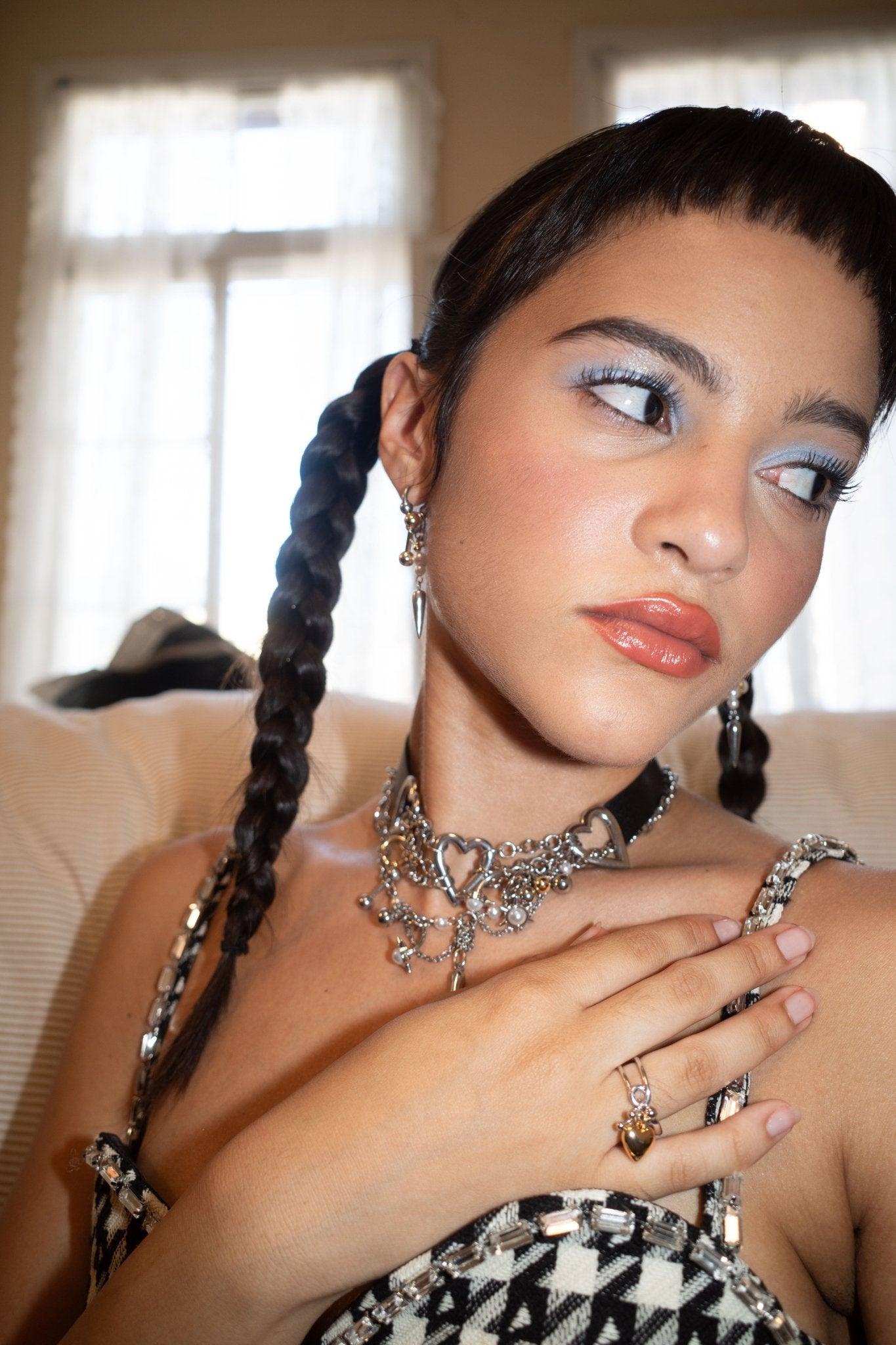 Brazen Ballad Spike Necklace with Pearl-Style Accents in Silver-Tone