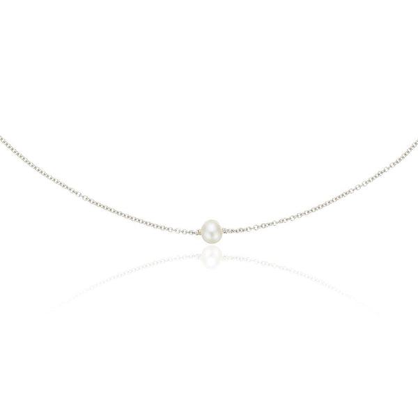 Solid White Gold Single Pearl Choker