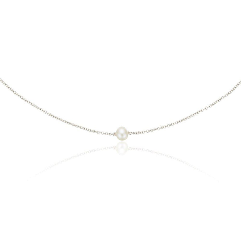 Solid White Gold Single Pearl Choker