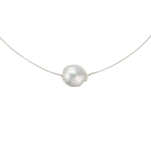 Solid White Gold Large Baroque Pearl Choker