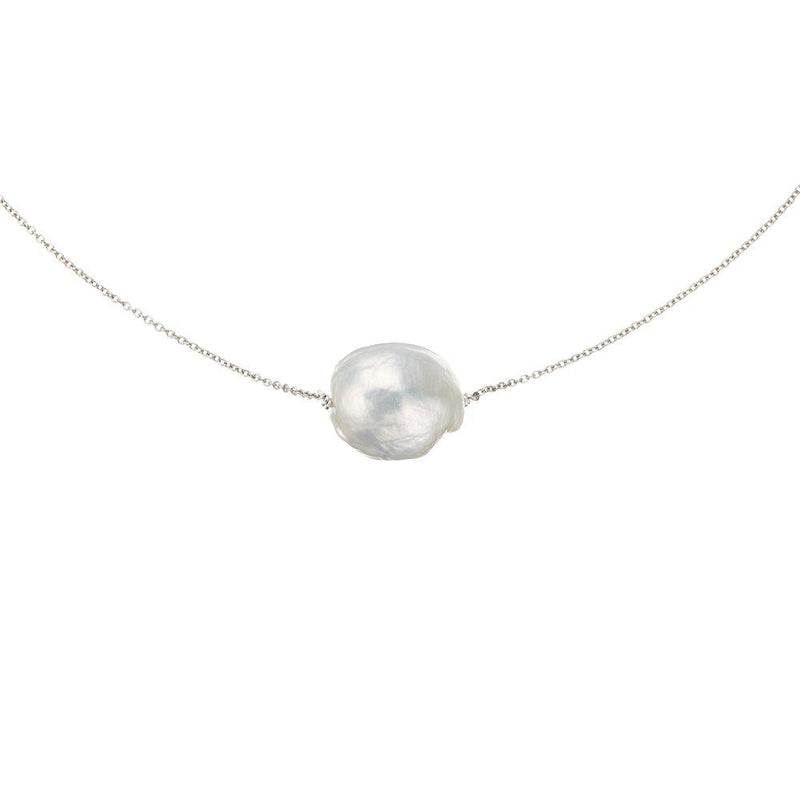 Solid White Gold Large Baroque Pearl Choker