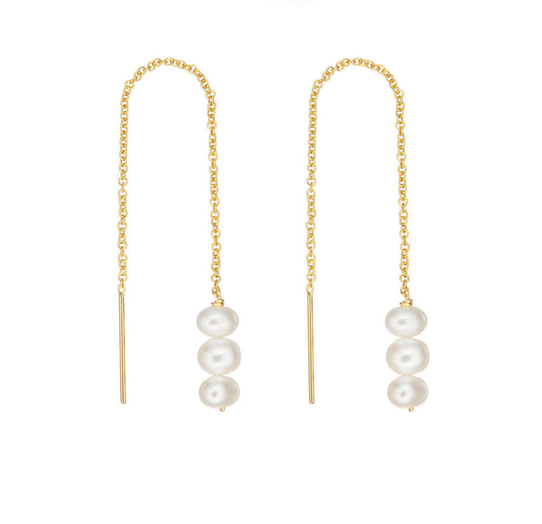 Gold Pearl Cluster Drop Ear Threaders