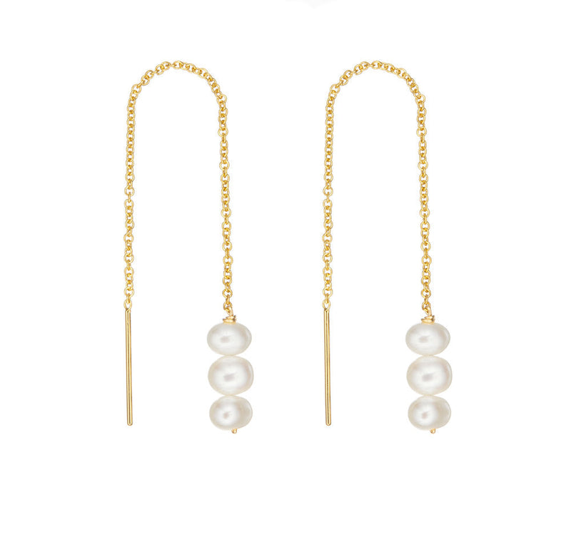 Gold Pearl Cluster Drop Ear Threaders