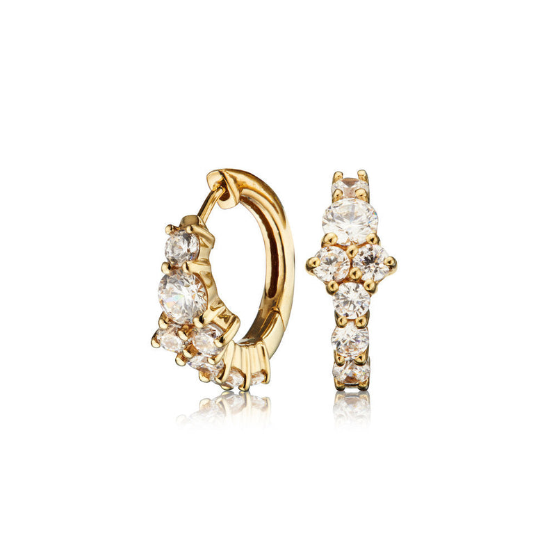 Gold Diamond Style Cluster Huggie Hoop Earrings