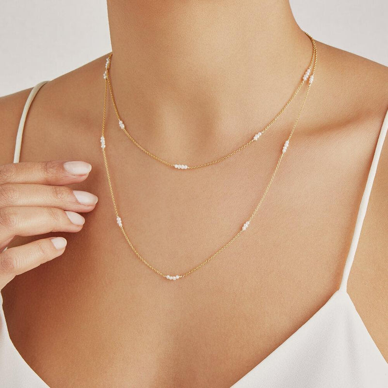 Rose Gold Layered Mini Pearl Necklace