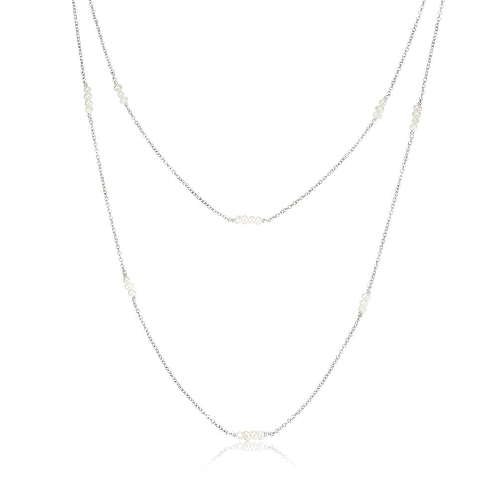 Solid White Gold Layered Mini Pearl Necklace