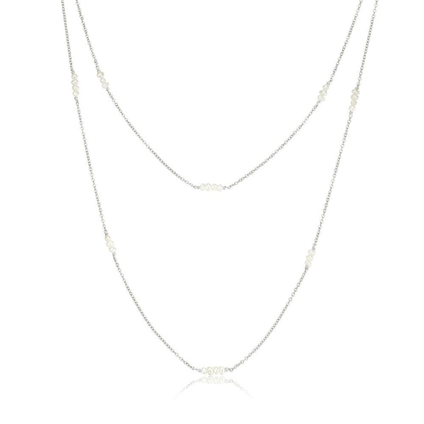 Solid White Gold Layered Mini Pearl Necklace