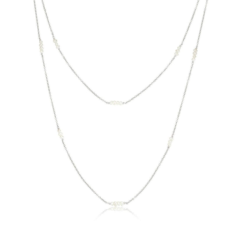Solid White Gold Layered Mini Pearl Necklace