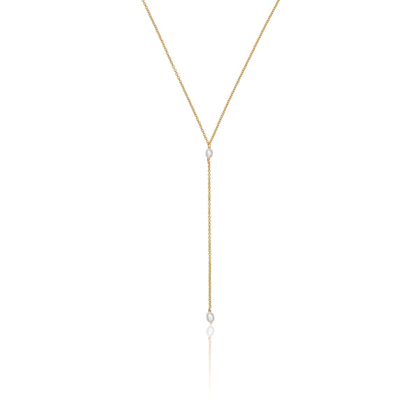 Gold Double Seed Pearl Lariat Necklace