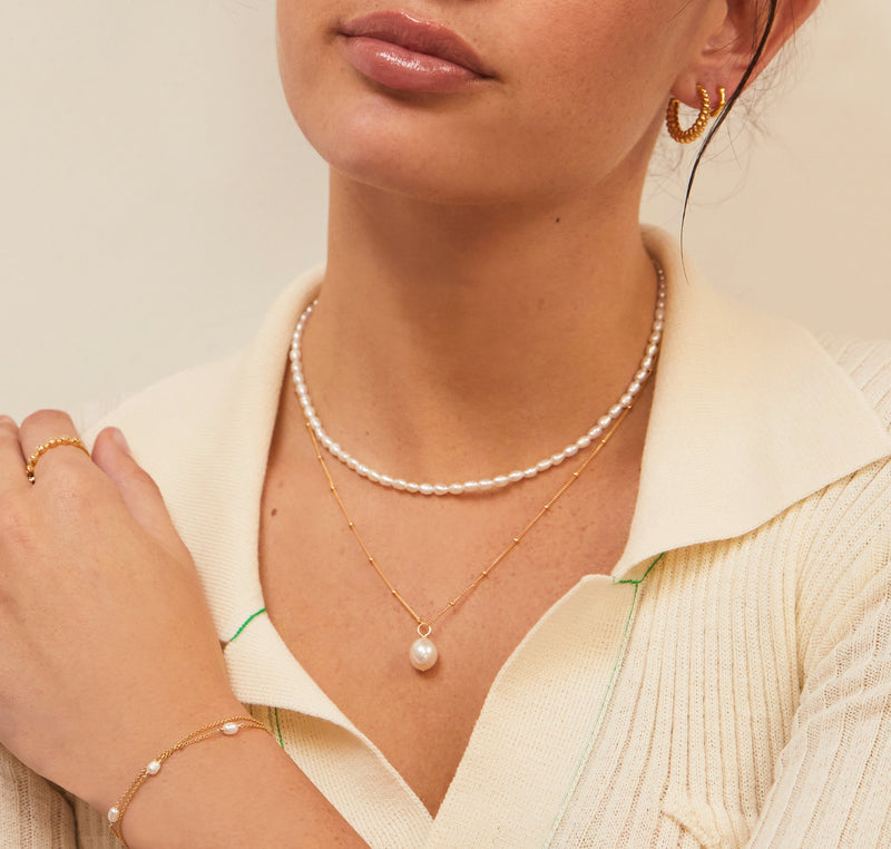 Rose Gold Large Pearl Satellite Necklace