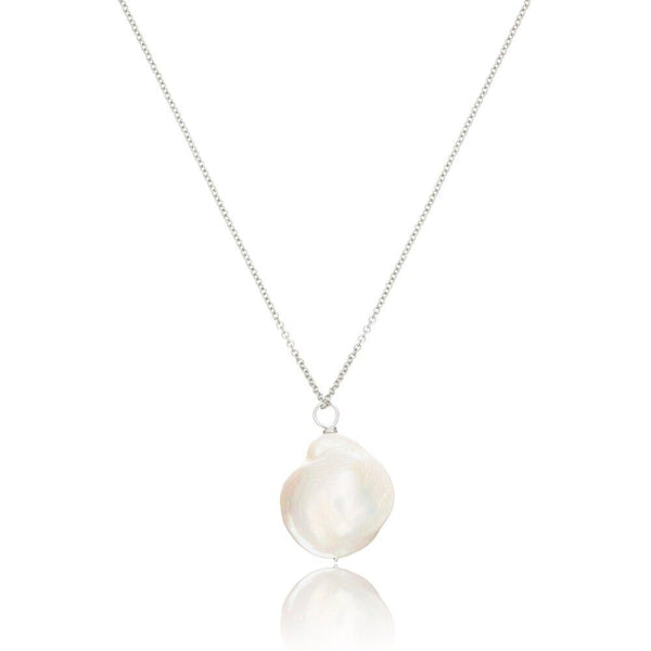 Solid White Gold Extra Large Baroque Pearl Necklace