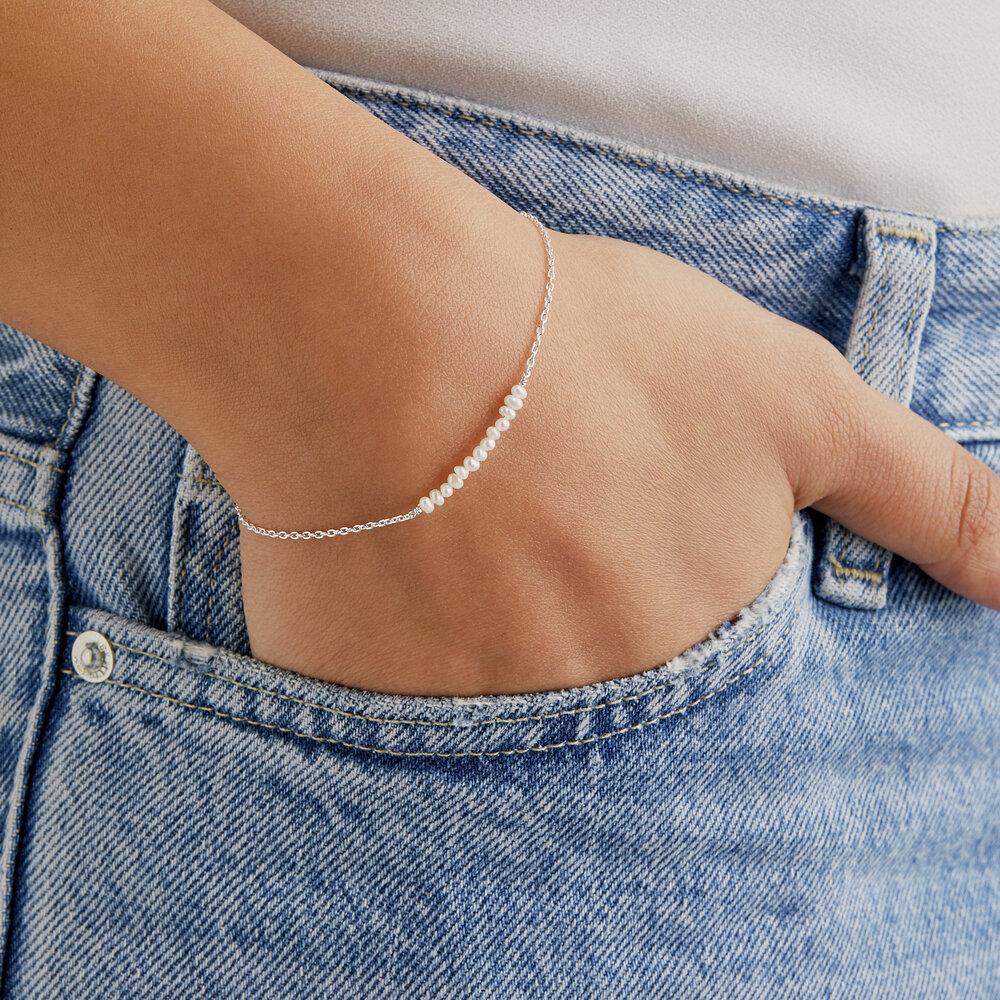 White Gold-Tone Small Pearl-Style Cluster Bracelet