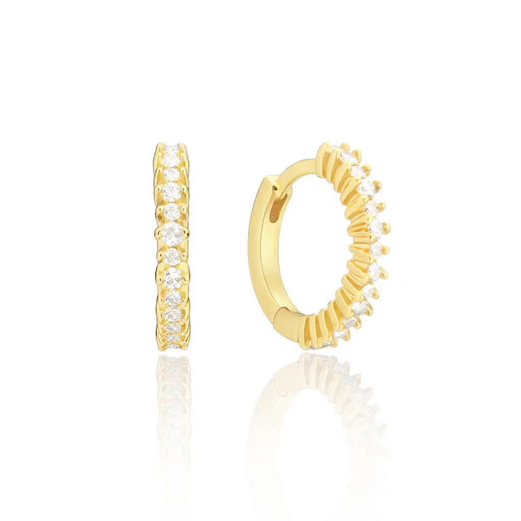 Gold-Tone Thin Crystal-Style Huggie Hoop Earrings