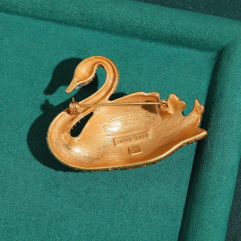 Gold-Tone Aurora Swan Brooch with Multicolor Crystal-Style Accents